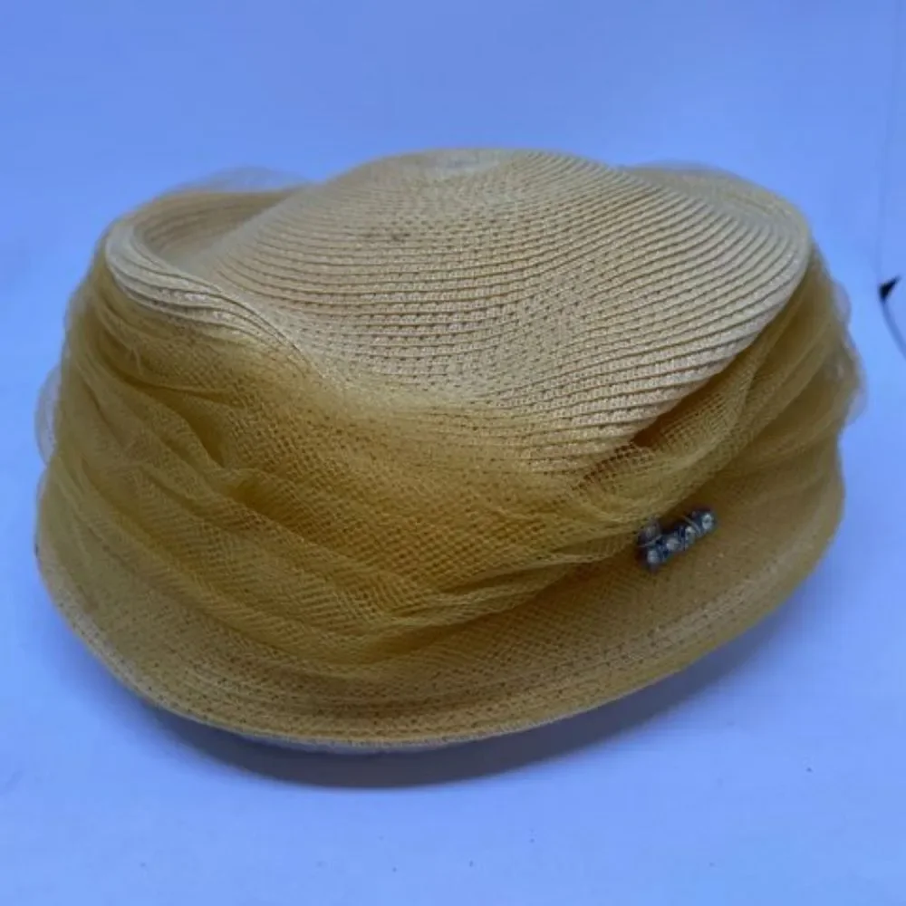 Vintage Yellow Hat with Silver V Shaped Accent - Picture 3 of 13